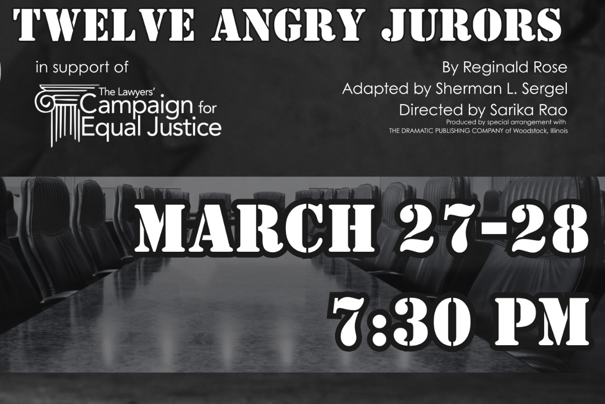 Twelve Angry Jurors Event poster, Justice Theater at UUFC